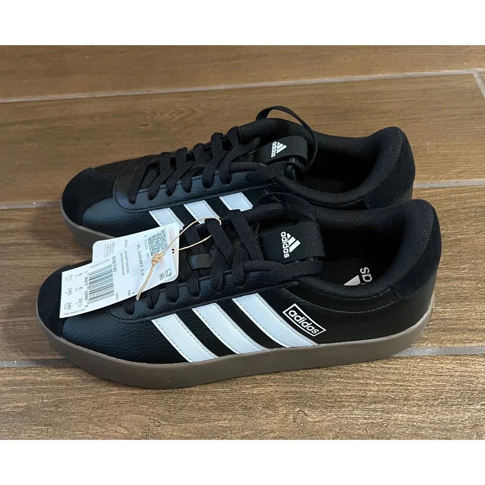 Adidas VL Court 3.0 Womens Sneakers Black White Gum ID8796 Size 7.5 NEW - Picture 2 of 7